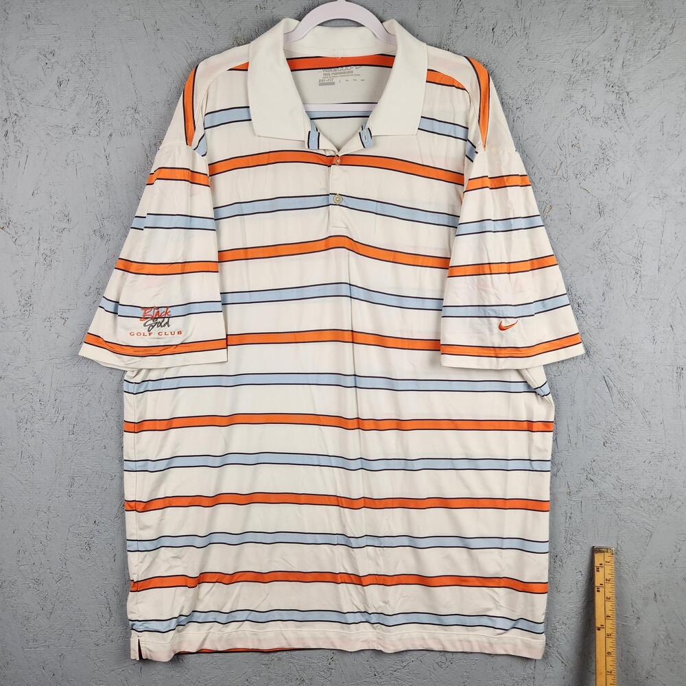 Nike Golf Dri-Fit Polo Shirt Mens 2XL White Orange Stripe Black Gold Golf Club